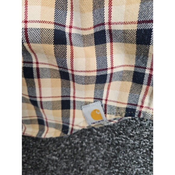 Carhartt Flannel Button Up Shirt Men's Size Large Tall Relaxed Fit Tan Black - Picture 4 of 8